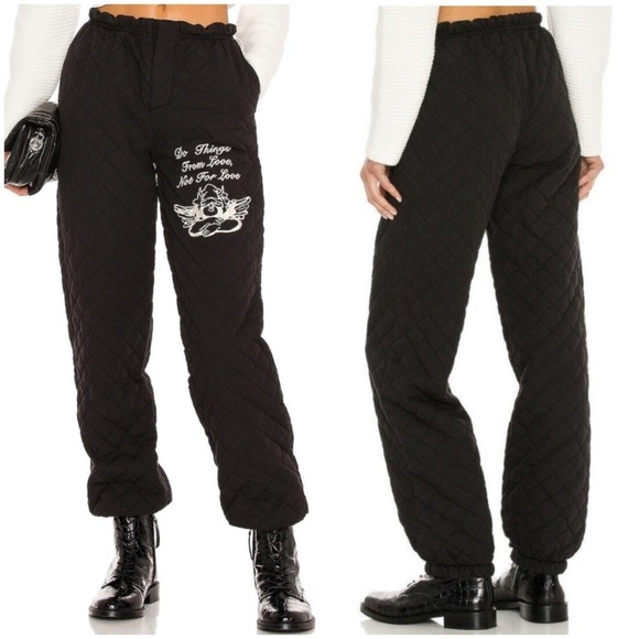 Boys Lie For Love Women's Quilted Pants in Black Sz XS Snap Button Fly Tapered - Picture 1 of 16